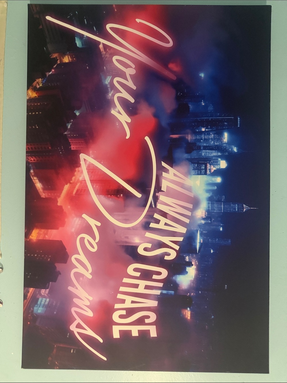 Always Chase Dreams Neon City Wall Art - Pink & Blue